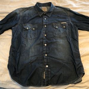 Large Lucky Brand denim western, diamond snaps